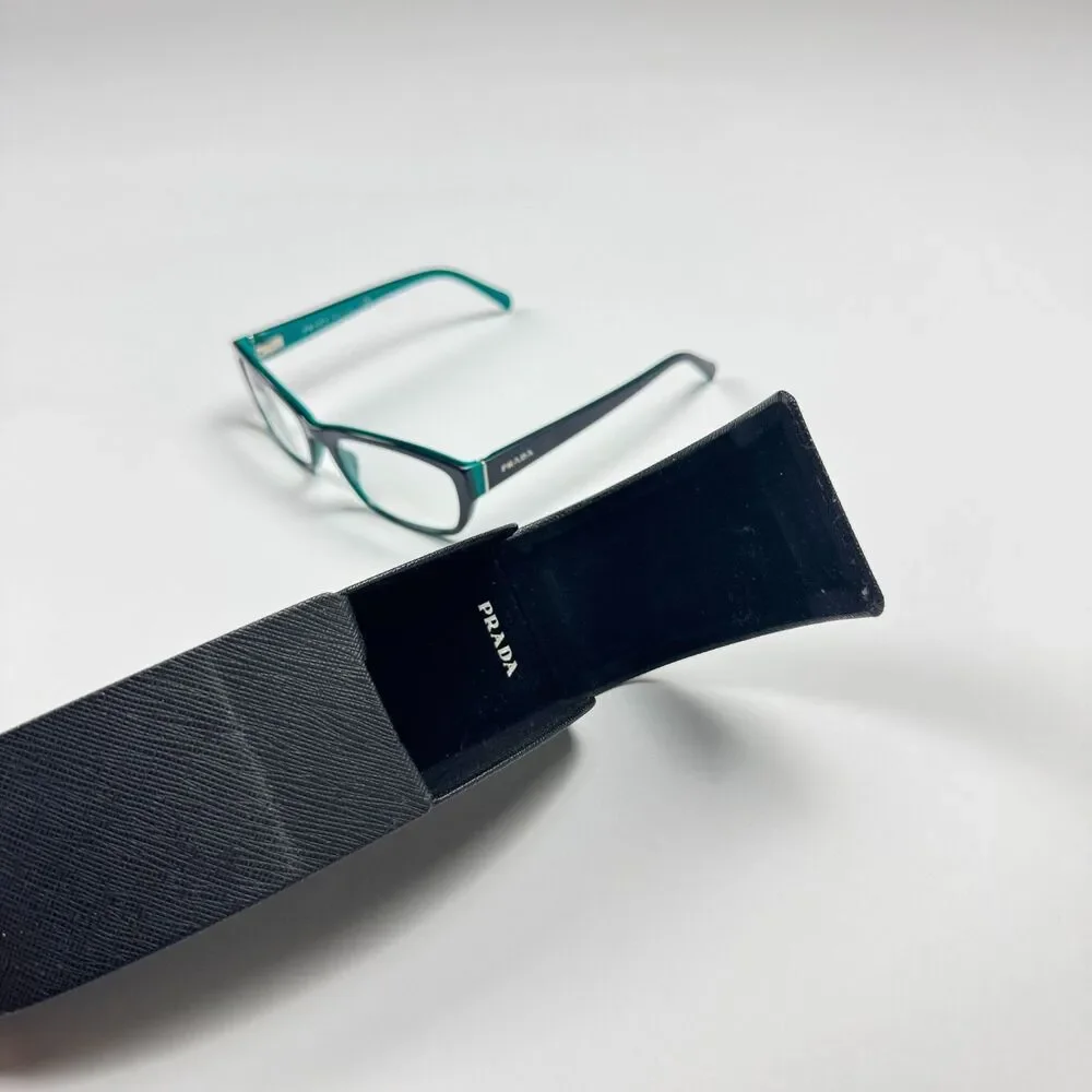Prada Eyeglass Frames Women 52-18 VPR 18O Black Green Acetate RX Case